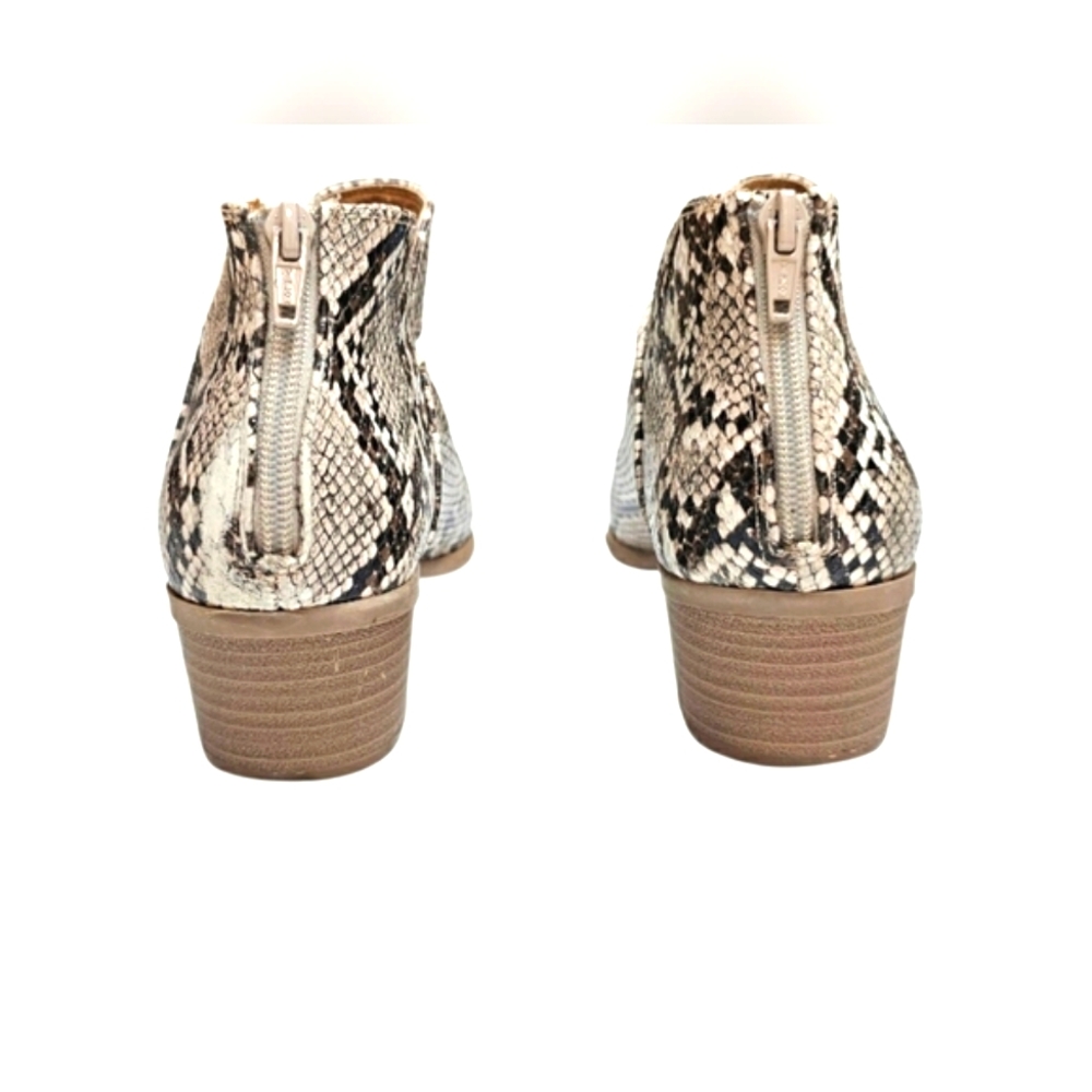 Express Brown & Cream Snakeprint Faux Leather Ankle Zip up Heel Boots Booties 9 - Picture 6 of 12